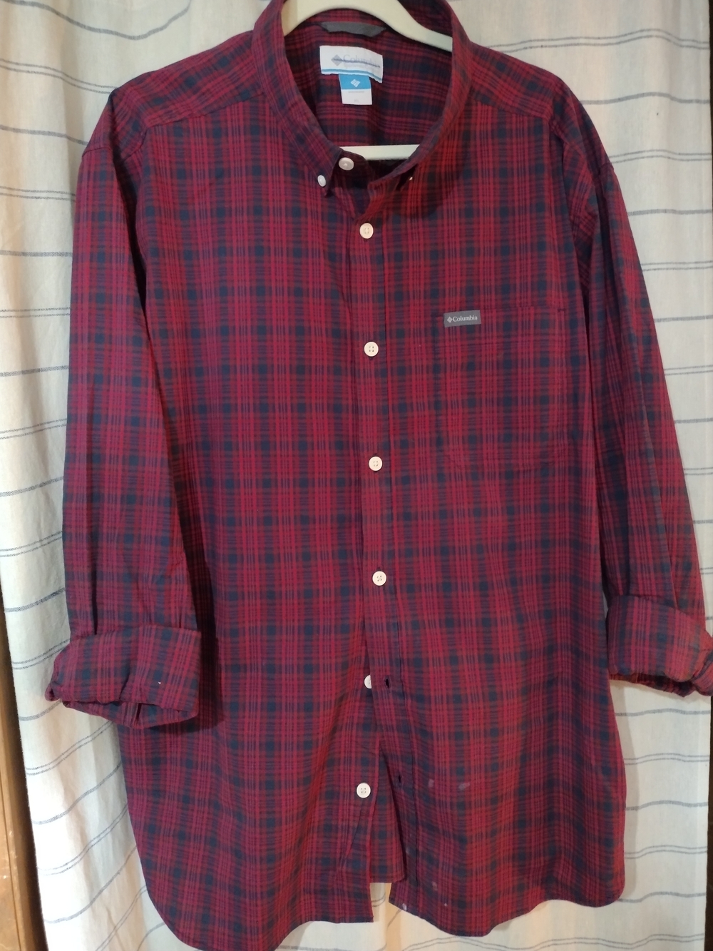 Columbia Men’s Red Plaid Button-Down Shirt and Columbia Red Flannel Button Up